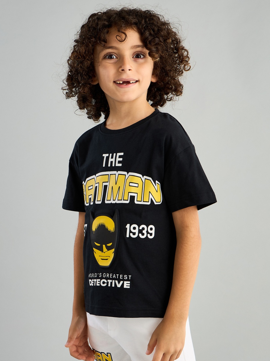 Batman Print Cotton T-Shirt and Shorts Set