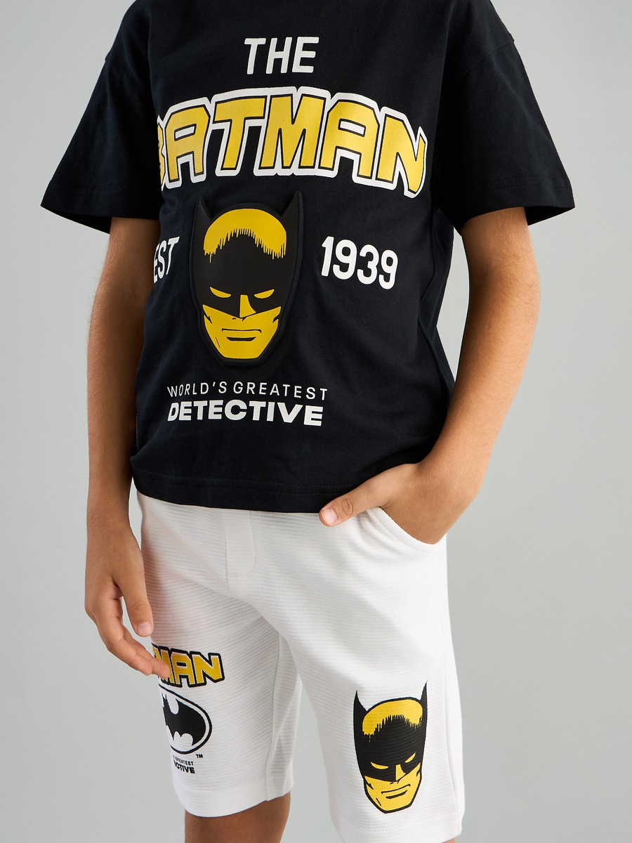 Batman Print Cotton T-Shirt and Shorts Set