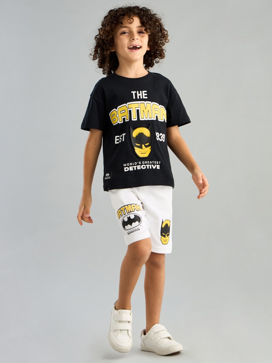 Batman Print Cotton T-Shirt and Shorts Set