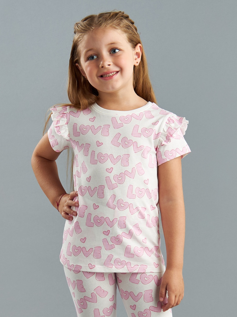 Love Print Ruffled Cotton T-Shirt