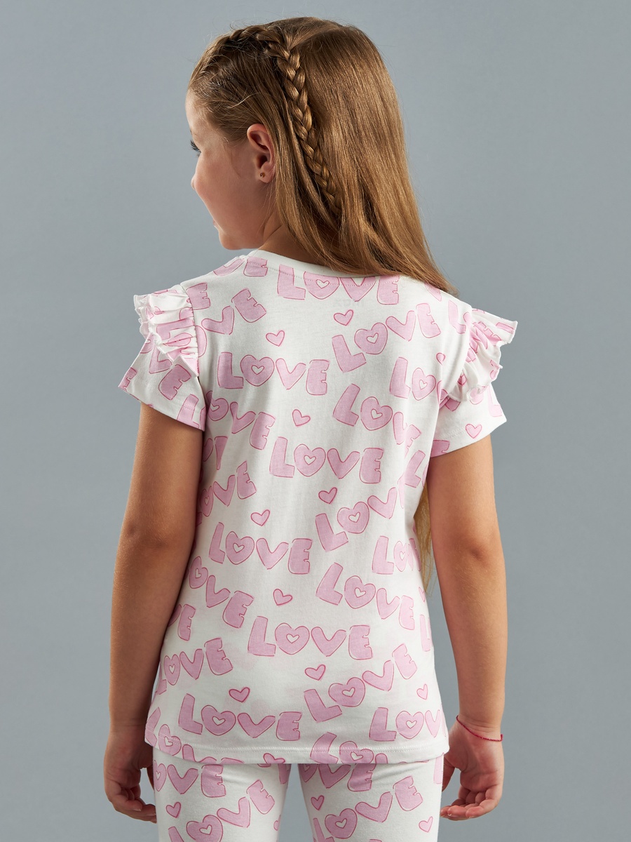 Love Print Ruffled Cotton T-Shirt