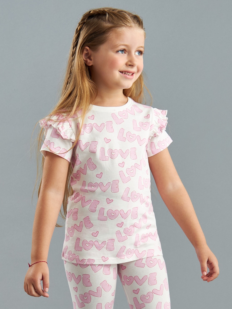 Love Print Ruffled Cotton T-Shirt