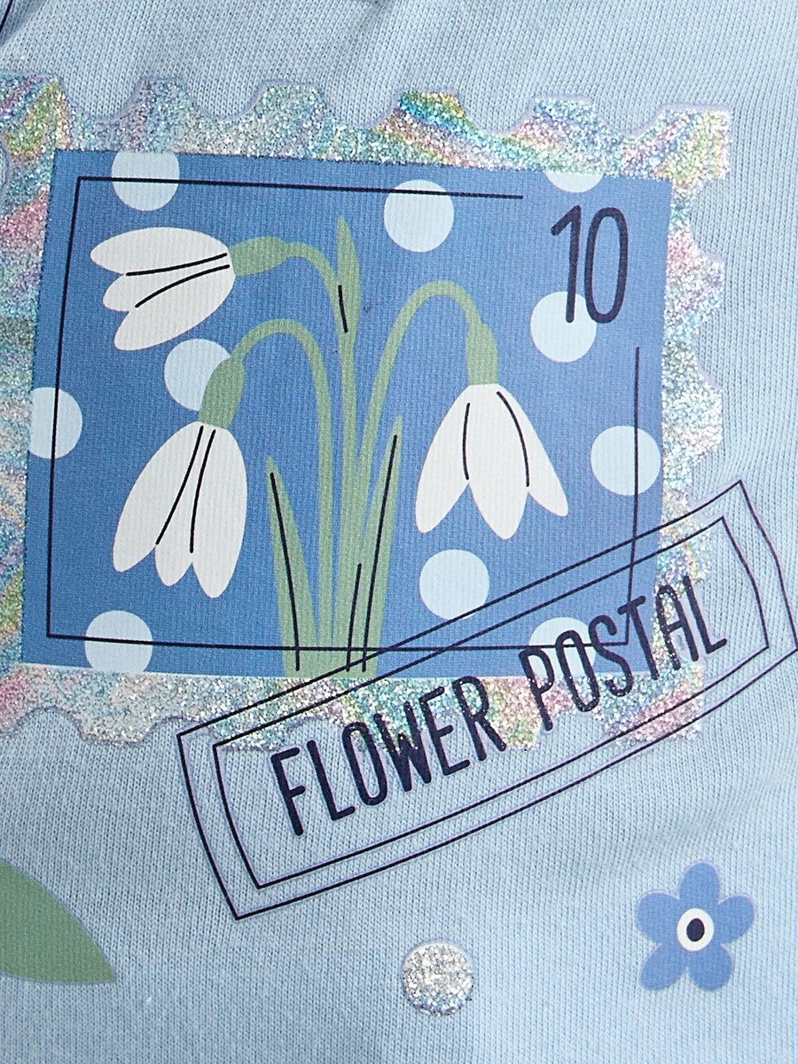 Floral Print Cotton T-Shirt with Frill Detail