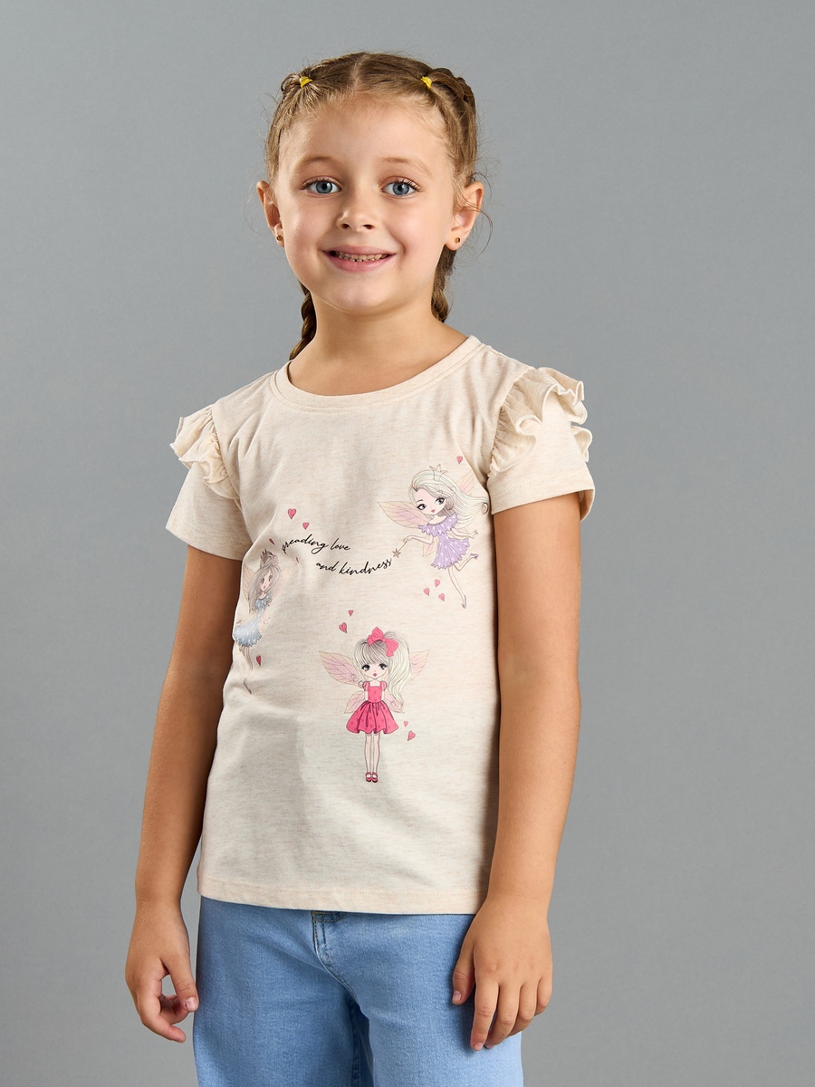 Fairy Print Cotton T-Shirt with Ruffles