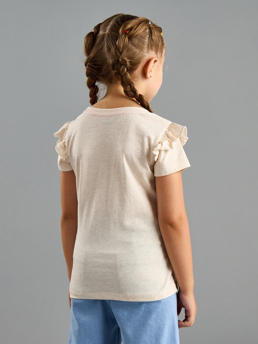 Fairy Print Cotton T-Shirt with Ruffles