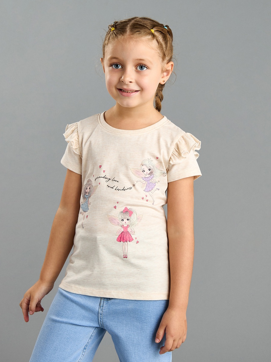 Fairy Print Cotton T-Shirt with Ruffles