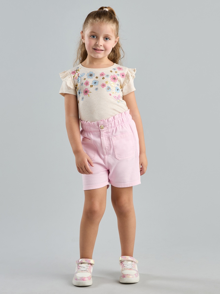 Floral Print T-Shirt with Frill Detail
