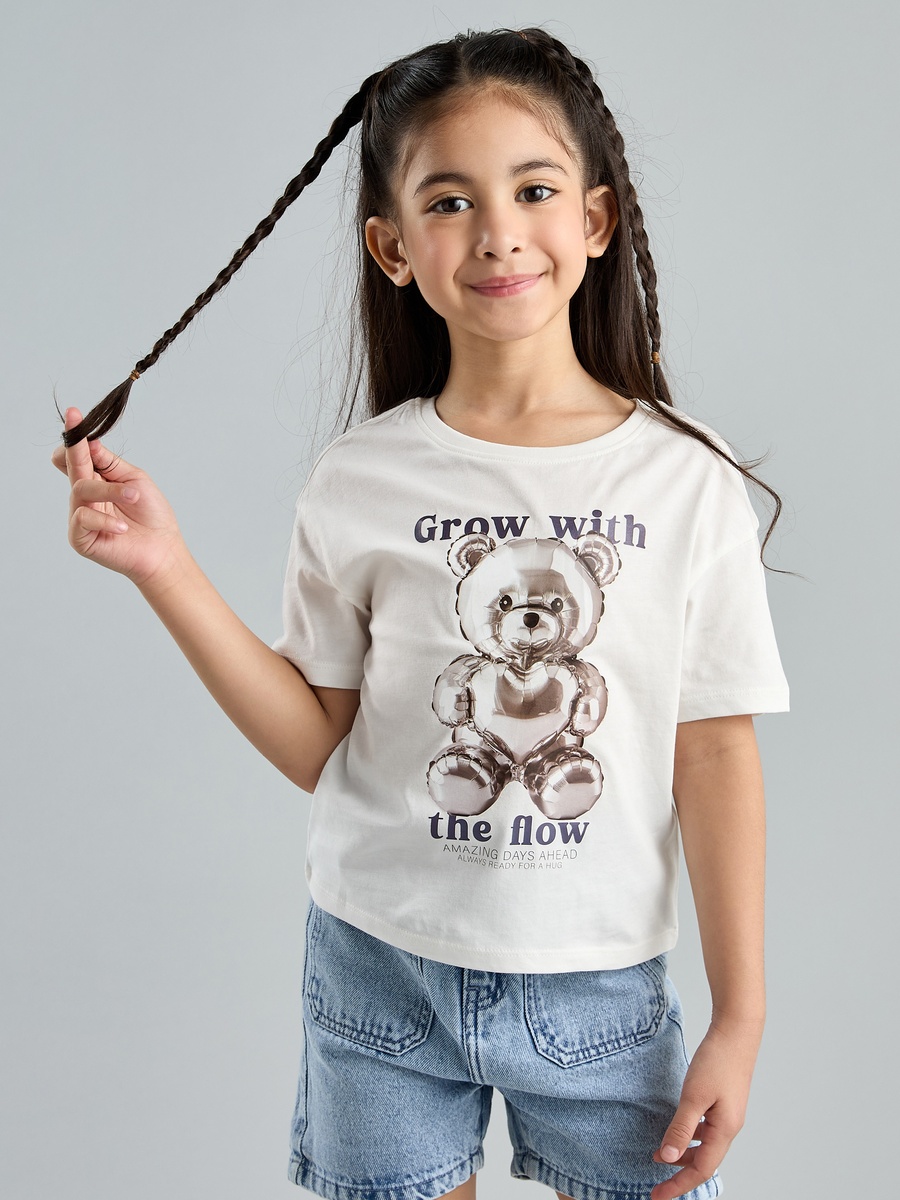 Teddy Bear Print Boxy Cotton T-Shirt