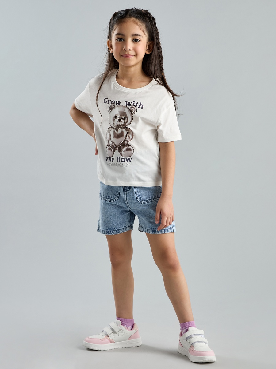 Teddy Bear Print Boxy Cotton T-Shirt