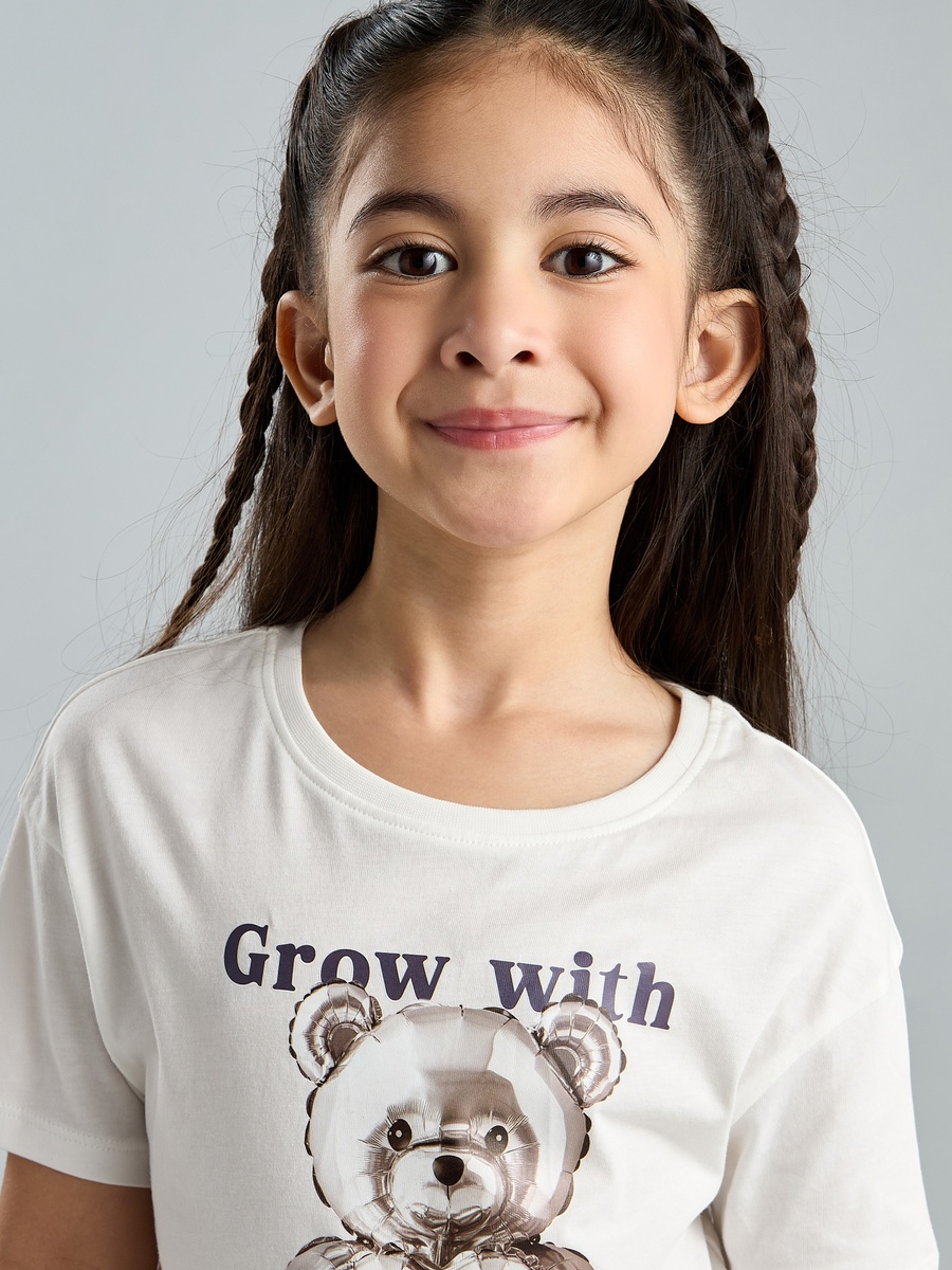Teddy Bear Print Boxy Cotton T-Shirt