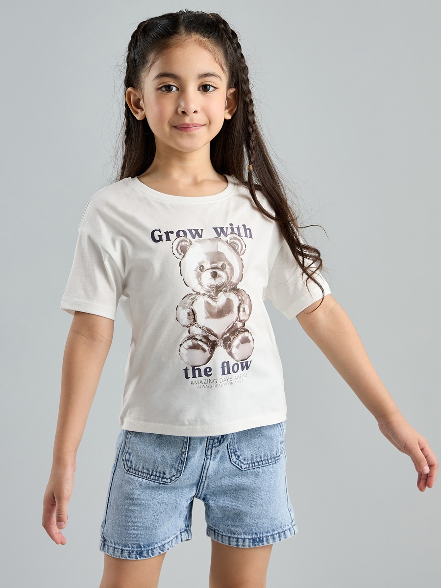 Teddy Bear Print Boxy Cotton T-Shirt