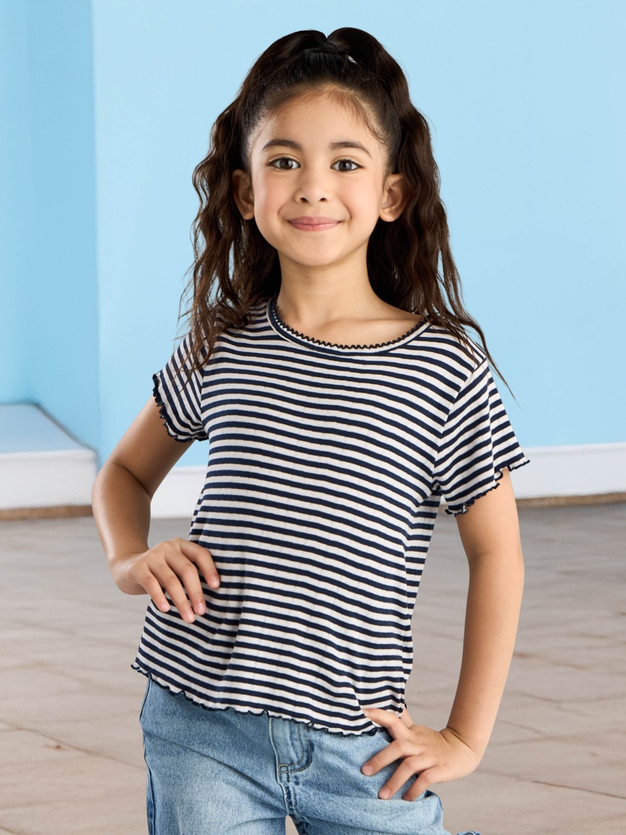 Pack of 2 - Textured Pointelle Cotton T-Shirt with Lettuce Hem