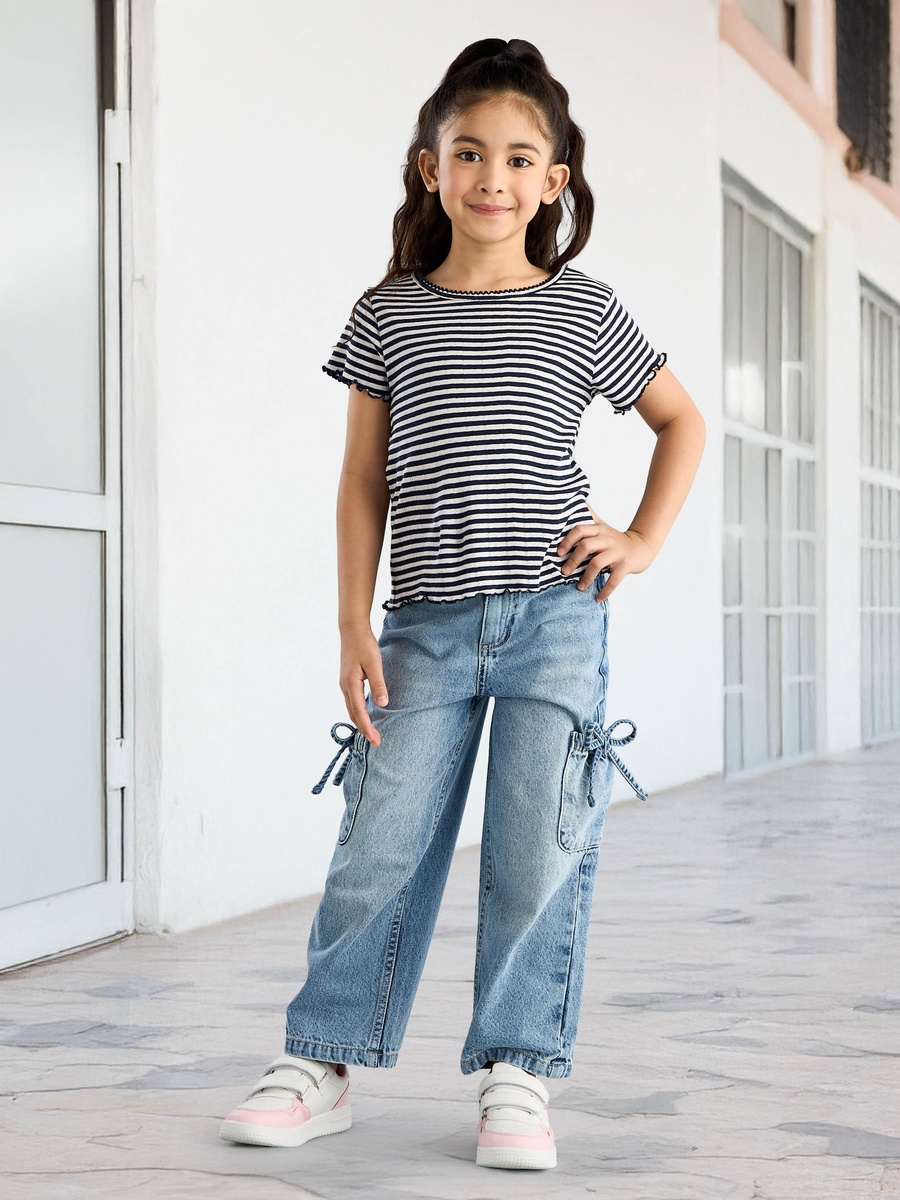 Pack of 2 - Textured Pointelle Cotton T-Shirt with Lettuce Hem