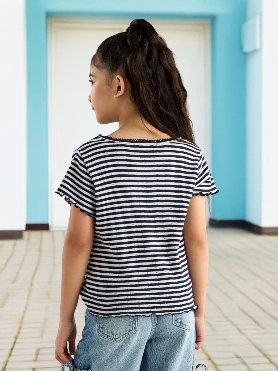 Pack of 2 - Textured Pointelle Cotton T-Shirt with Lettuce Hem