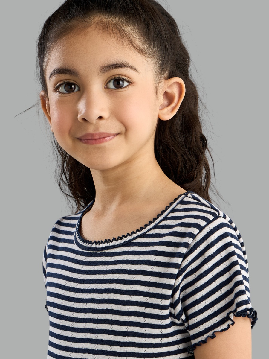 Pack of 2 - Textured Pointelle Cotton T-Shirt with Lettuce Hem