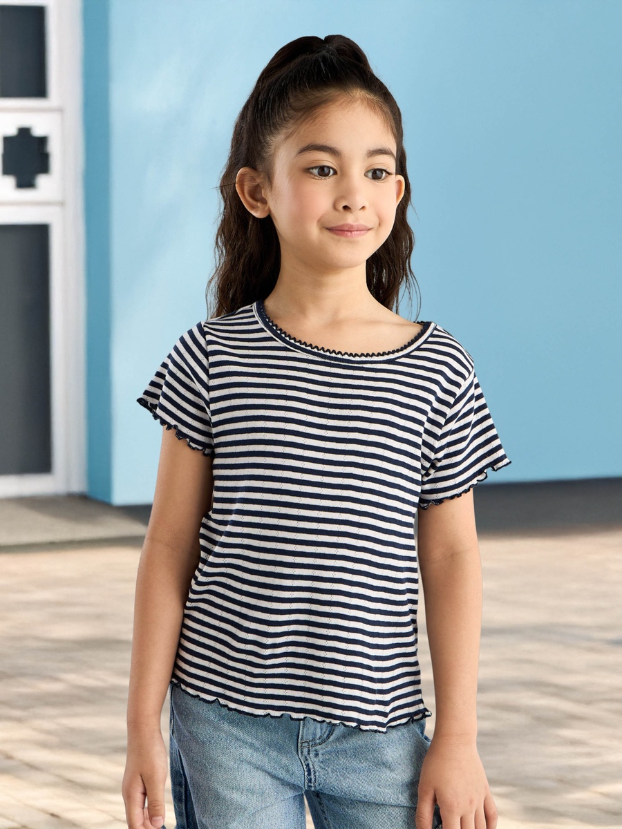 Pack of 2 - Textured Pointelle Cotton T-Shirt with Lettuce Hem