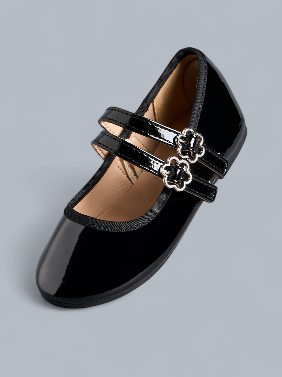 Floral Accent Ballerina Shoes with Hook and Loop Closure