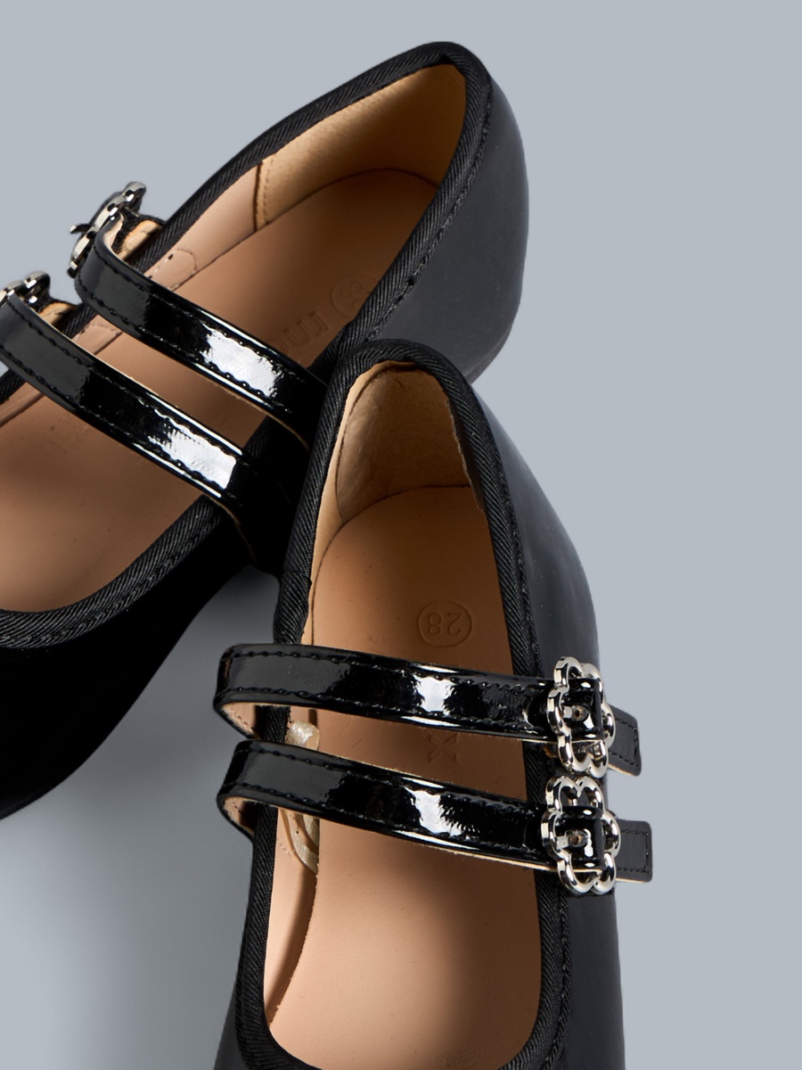 Floral Accent Ballerina Shoes with Hook and Loop Closure
