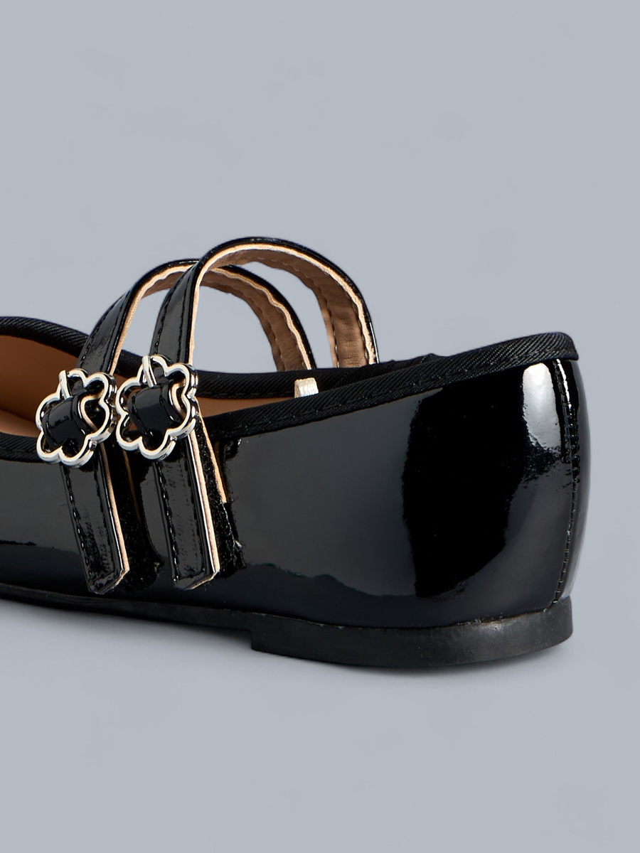 Floral Accent Ballerina Shoes with Hook and Loop Closure