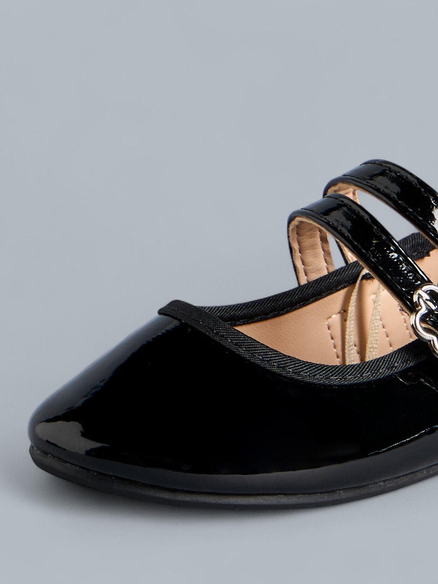 Floral Accent Ballerina Shoes with Hook and Loop Closure