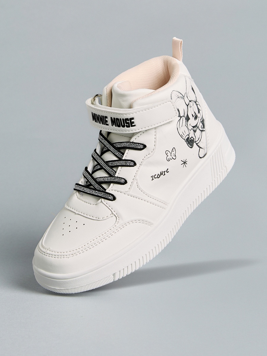 Minnie Mouse Print High Top Sneakers with Hook and Loop Closure