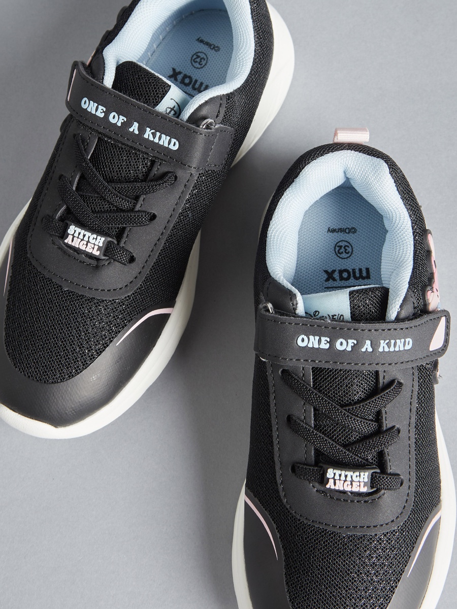 Stitch and Angel Embossed Sneakers with Hook and Loop Closure