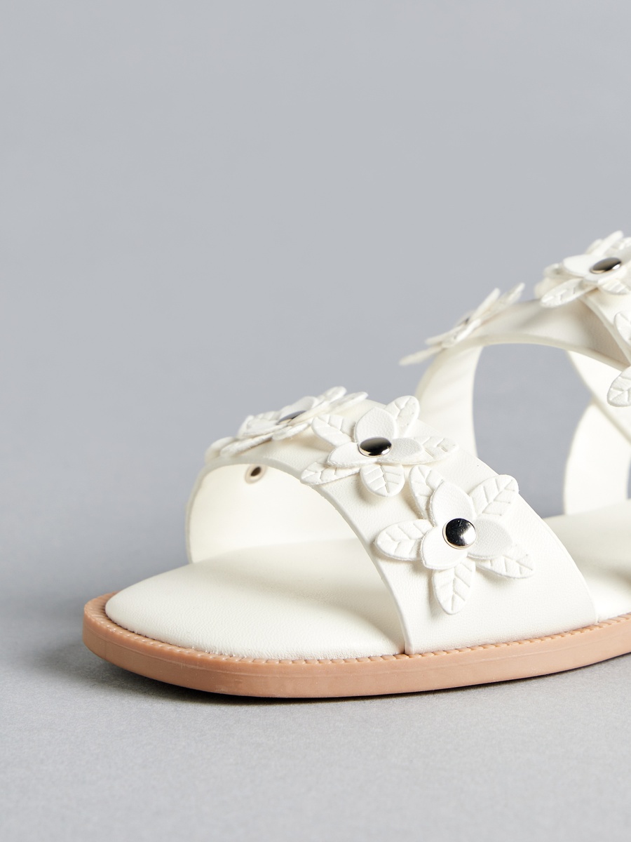 Floral Accent Sandals with Hook and Loop Closure