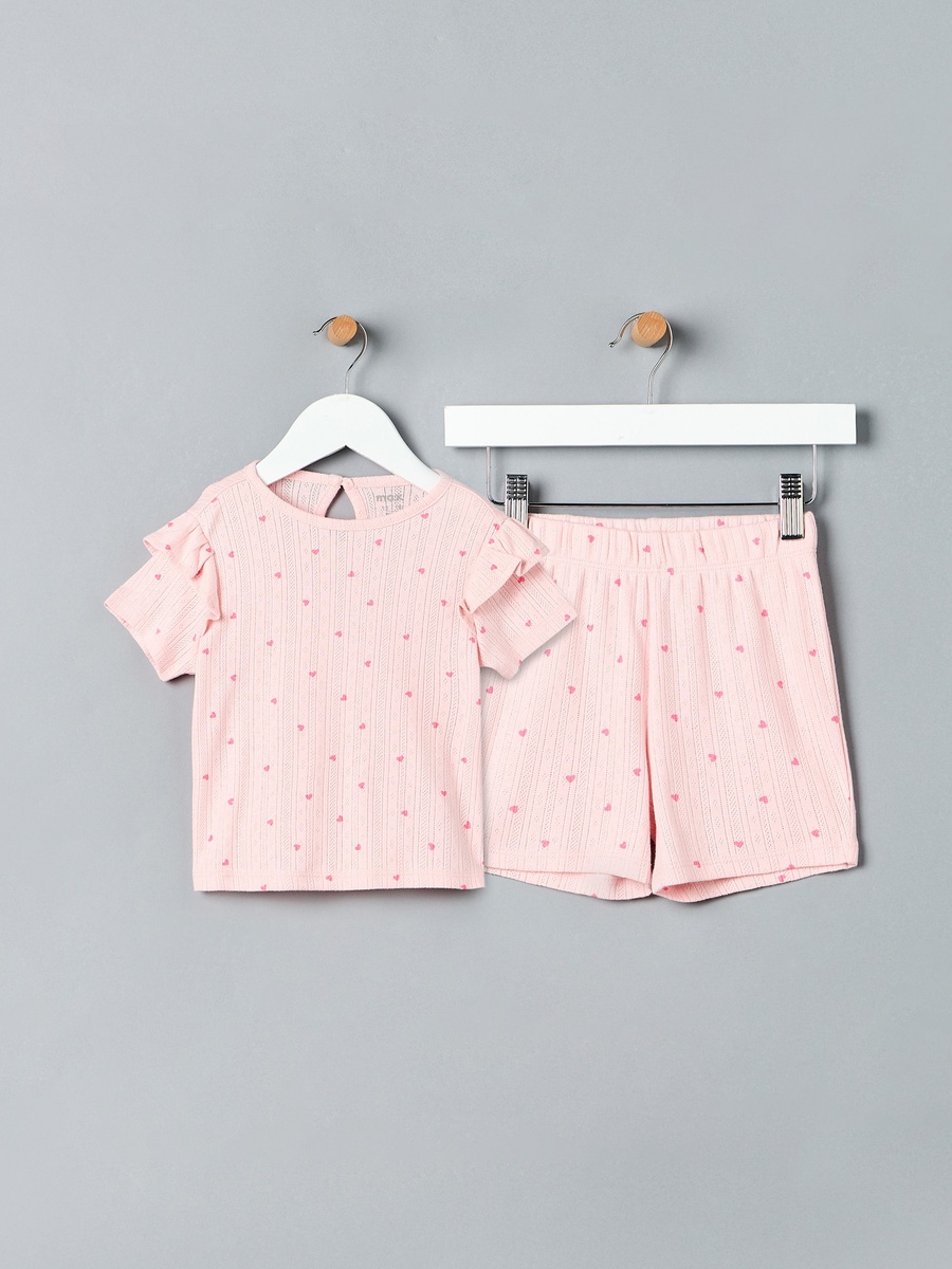 Heart Print Cotton Shorts Set