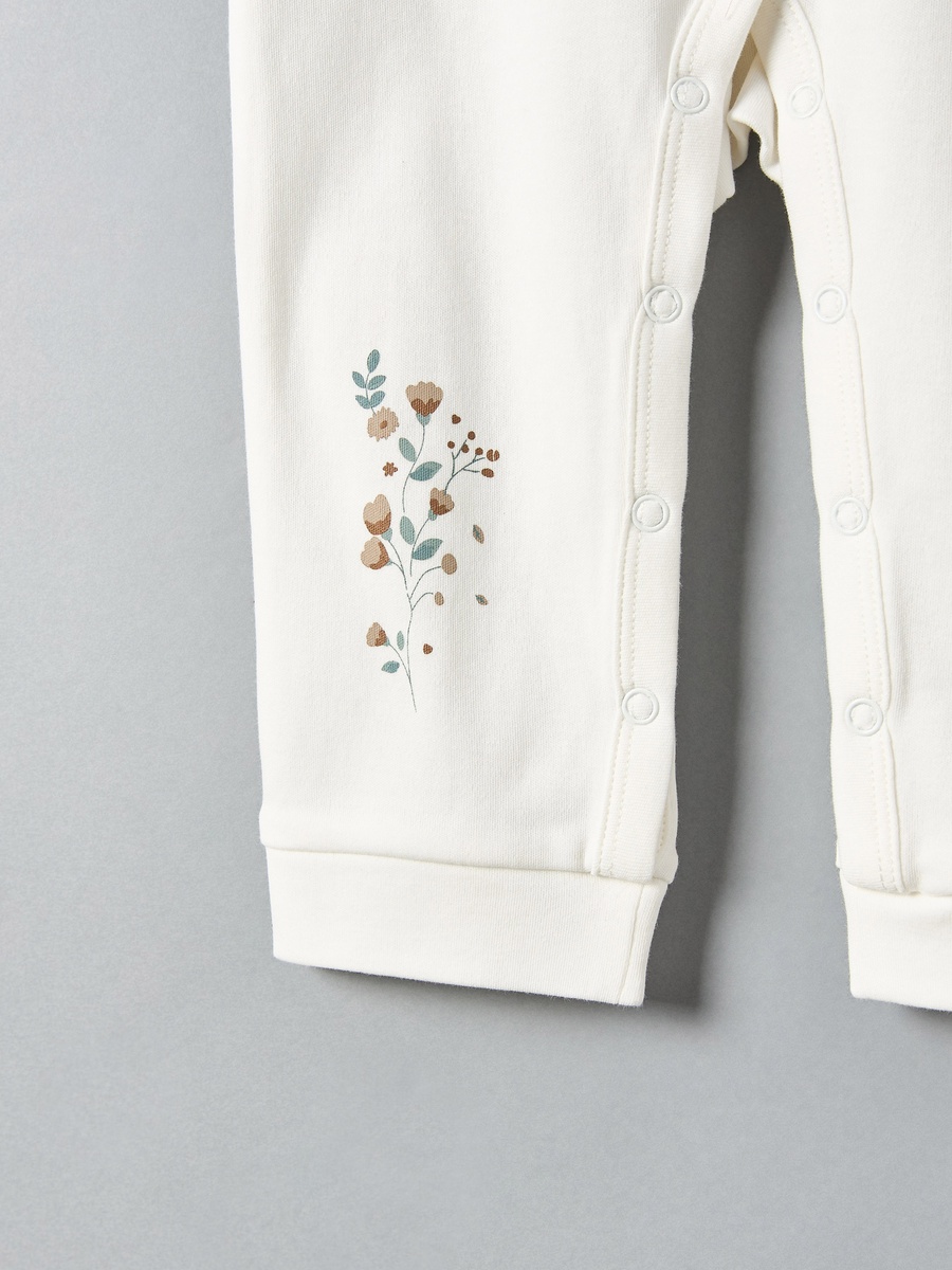 Floral Print Cotton Sleepsuit with Peter Pan Collar