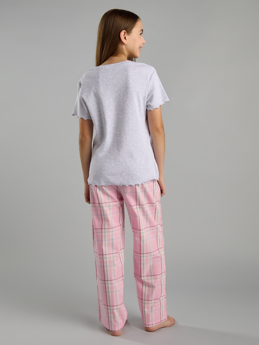 Embroidered T-Shirt and Checked Pyjama Set