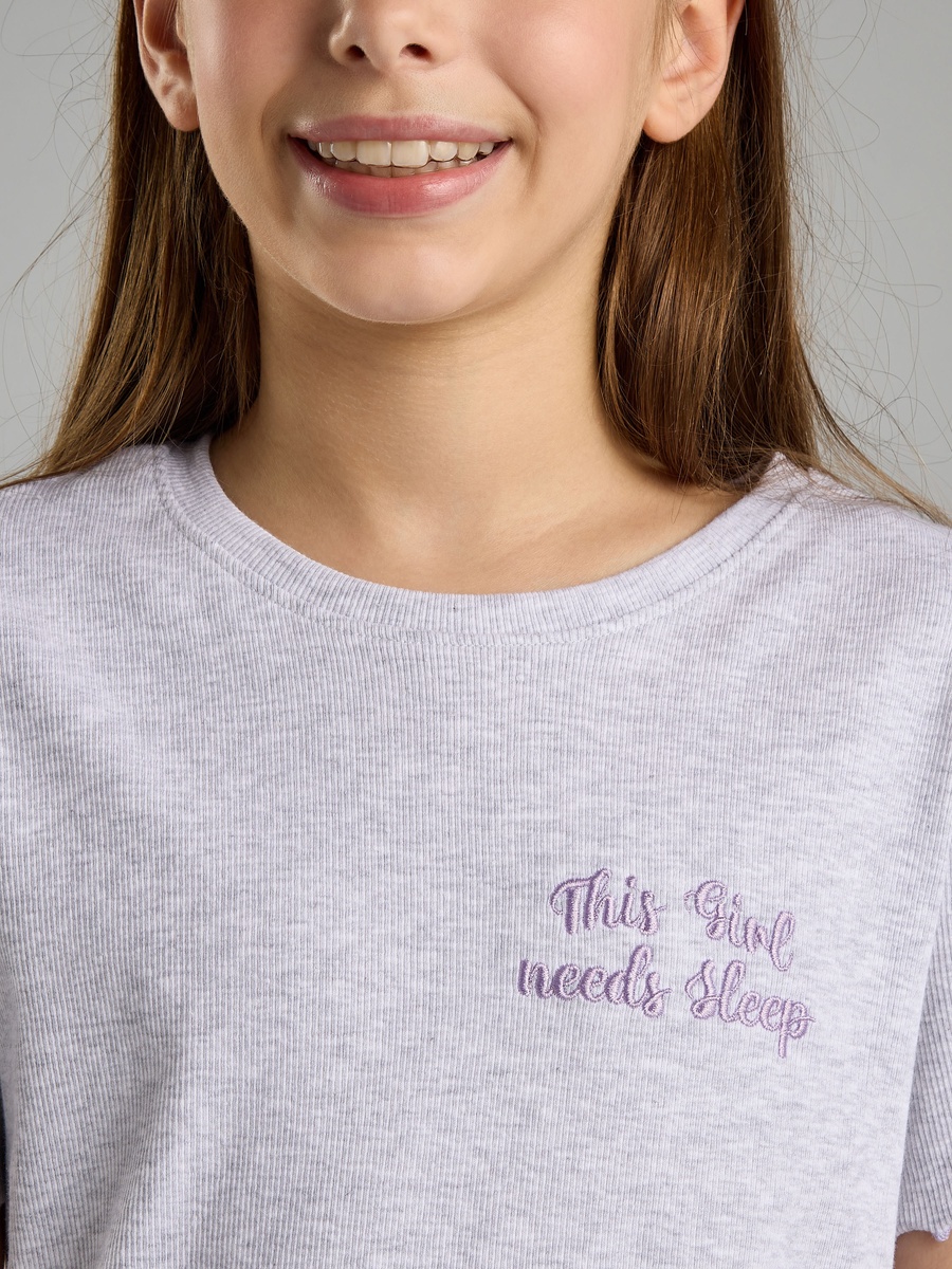 Embroidered T-Shirt and Checked Pyjama Set