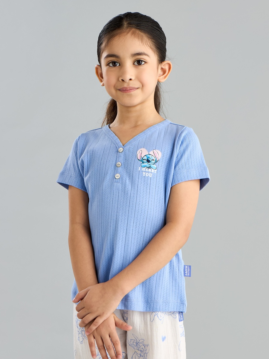 Stitch Print Pointelle T-Shirt and Pyjama Set