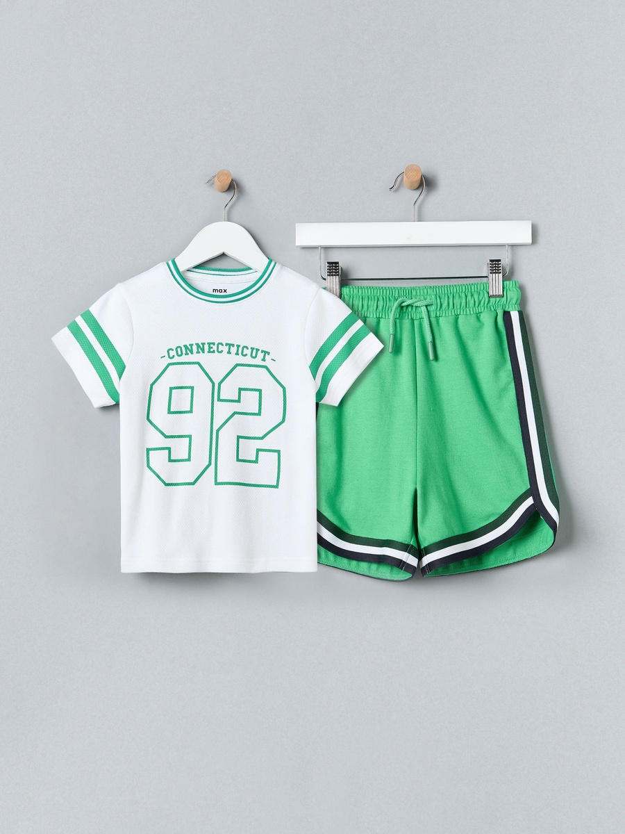 Varsity Print Cotton T-Shirt and Shorts Set