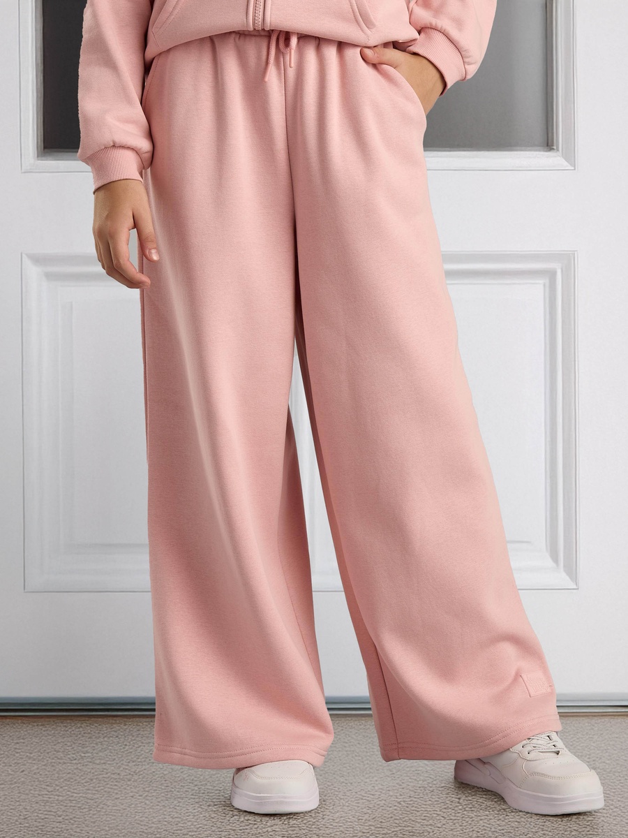 Plain Wide Leg Pants with Drawstring Closure