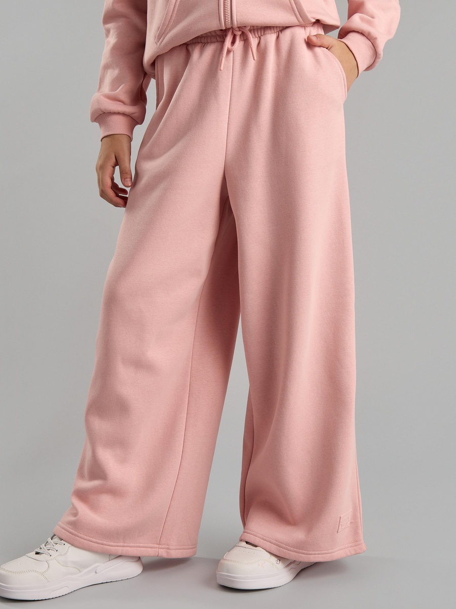 Plain Wide Leg Pants with Drawstring Closure