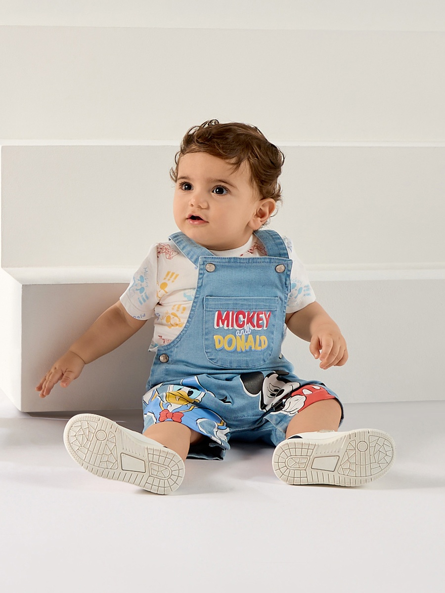 Mickey Mouse and Donald Duck Print Denim Dungaree Set
