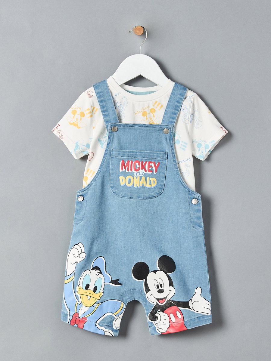 Mickey Mouse and Donald Duck Print Denim Dungaree Set