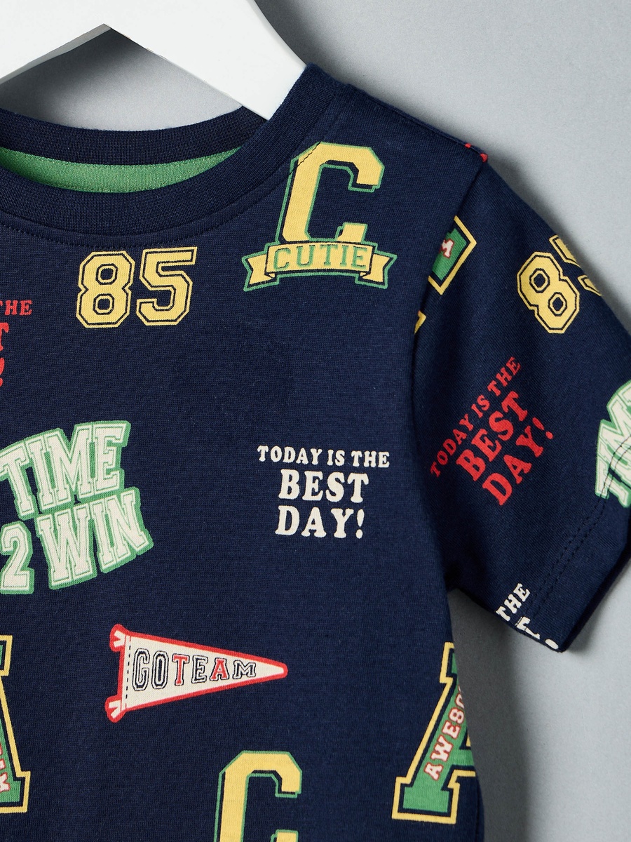 Varsity Print Cotton T-Shirt and Shorts Set
