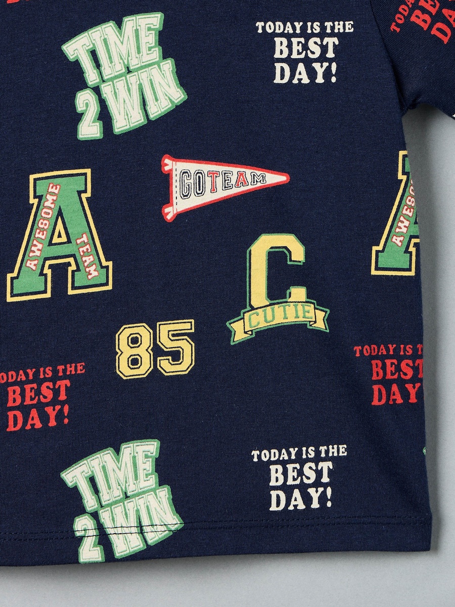 Varsity Print Cotton T-Shirt and Shorts Set