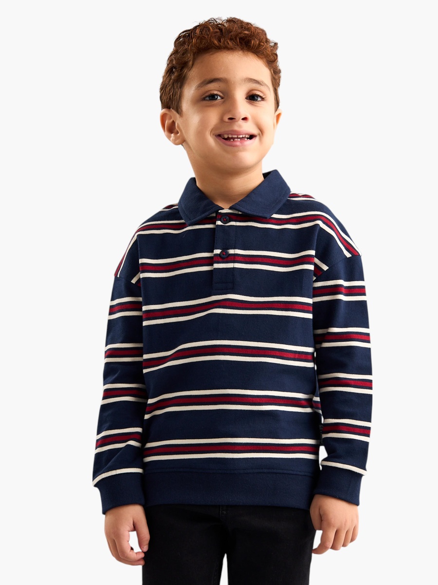 Striped Cotton Polo Sweatshirt