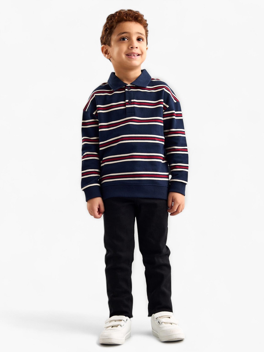 Striped Cotton Polo Sweatshirt