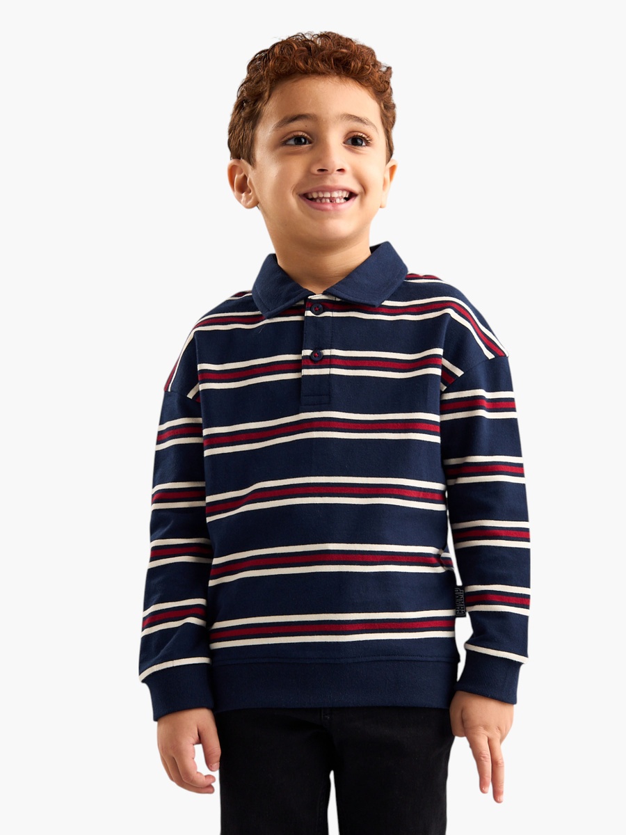 Striped Cotton Polo Sweatshirt