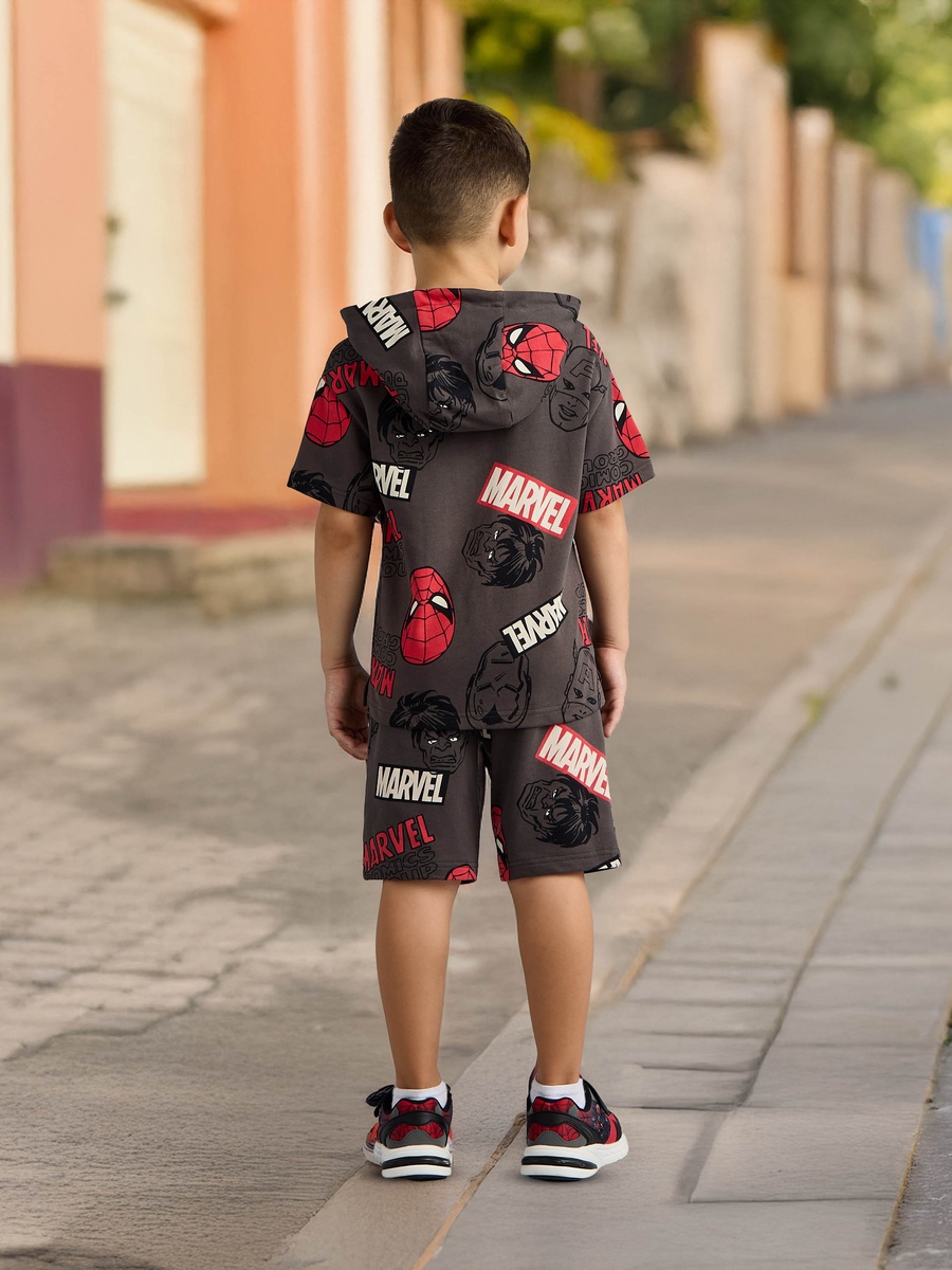 All-Over Marvel Print Hoodie and Shorts Set