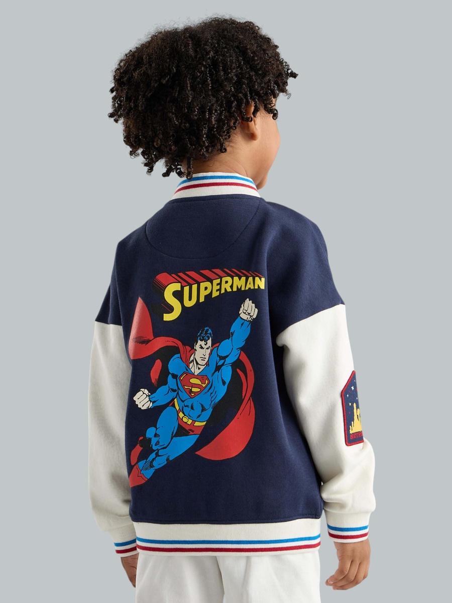 Superman Print Varsity Bomber Jacket