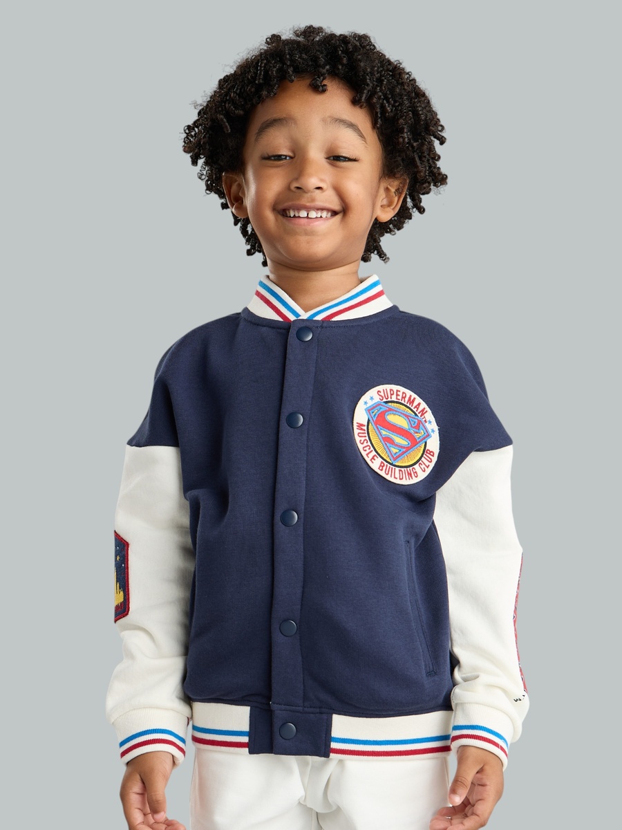 Superman Print Varsity Bomber Jacket