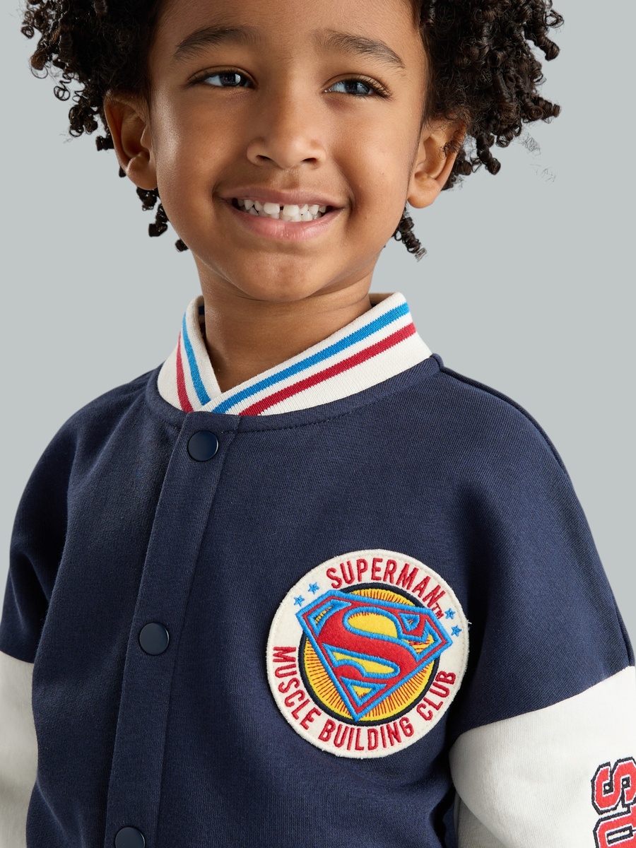 Superman Print Varsity Bomber Jacket