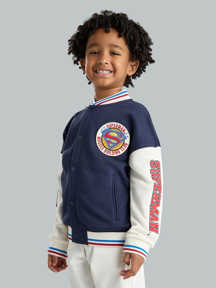 Superman Print Varsity Bomber Jacket