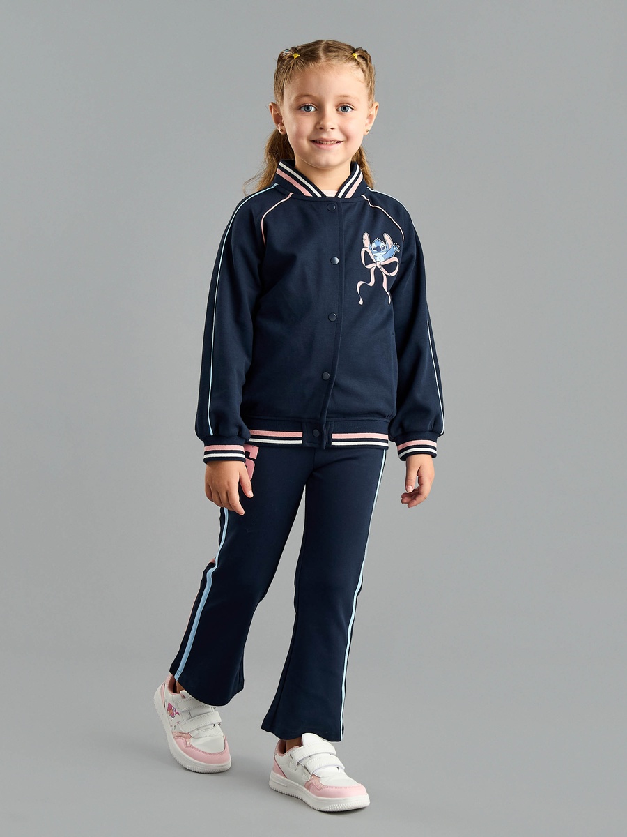 Stitch Print Bomber Jacket and Flared Pants Set