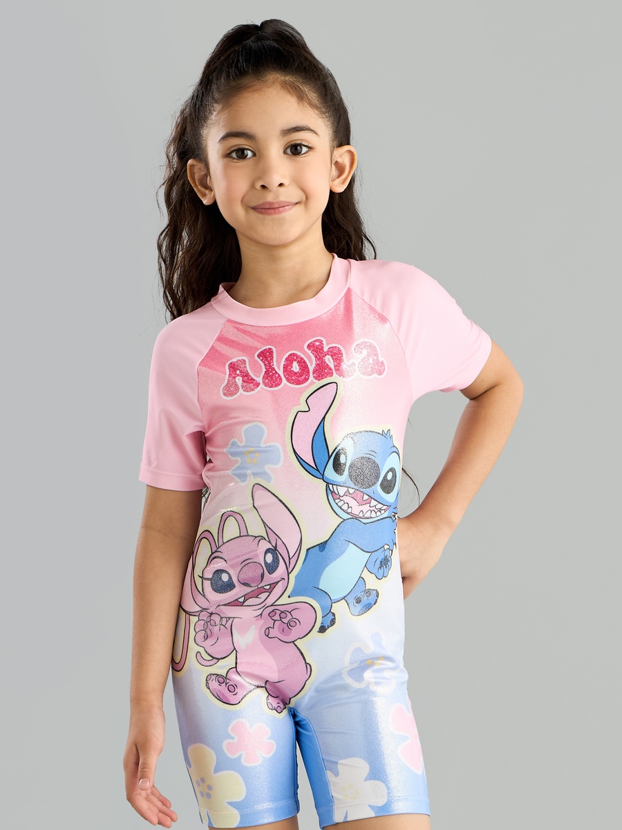 Stitch Aloha Print Rash All in One Swimsuit