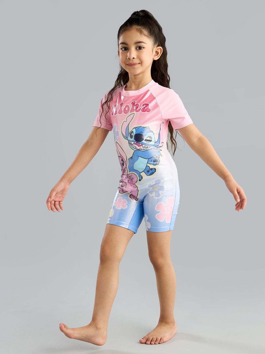 Stitch Aloha Print Rash All in One Swimsuit